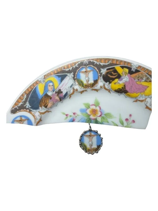 Broken China Crucifix Pendant - Silver Blend Cabochon Necklace | Alma Antigua - Picture 6 of 10